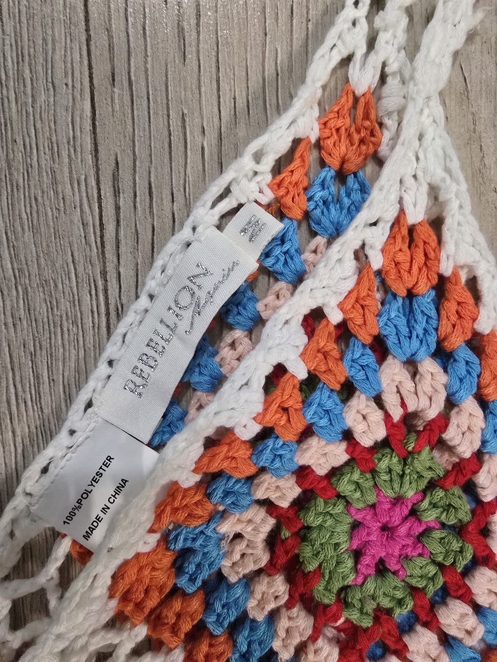 Rebellion White Crochet Tank with Orange, Blue and Pink Accents - Picture 3 of 3